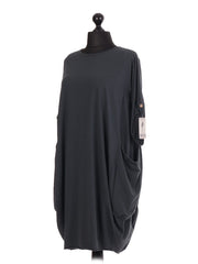 Italian Lagenlook Dress With Pockets - Charcoal