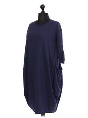 Italian Lagenlook Dress With Pockets - Navy