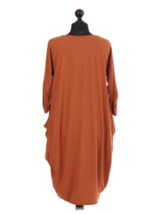 Italian Lagenlook Dress With Pockets - Rust
