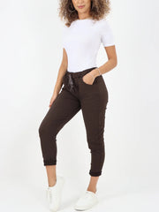 Italian Plain Magic Pants With Side Pockets - Chocolate
