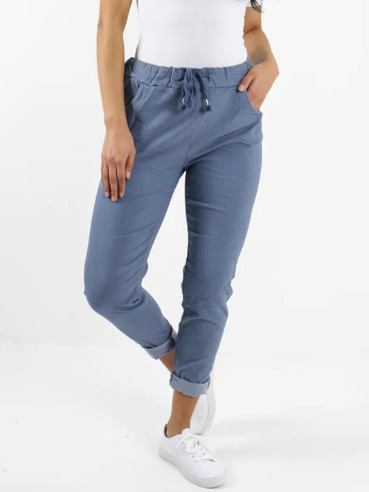 Italian Plain Magic Pants With Side Pockets - Denim