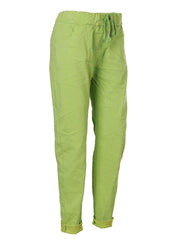 Italian Plain Magic Pants With Side Pockets - Parrot Green