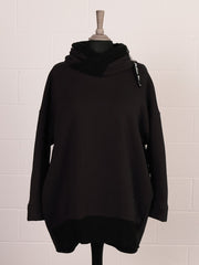 Plus Size Italian Hooded Dip Hem Fleece Top - Black