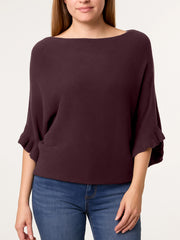 Italian Ruffle Sleeves Batwing Jumper - Plum
