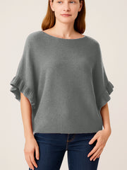 Italian Ruffle Sleeves Batwing Jumper - Light Grey