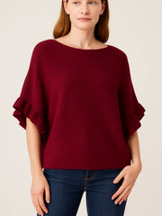 Italian Ruffle Sleeves Batwing Jumper - Wine