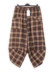 Italian Brushed Cotton Plaid Harem Trousers - Chocolate