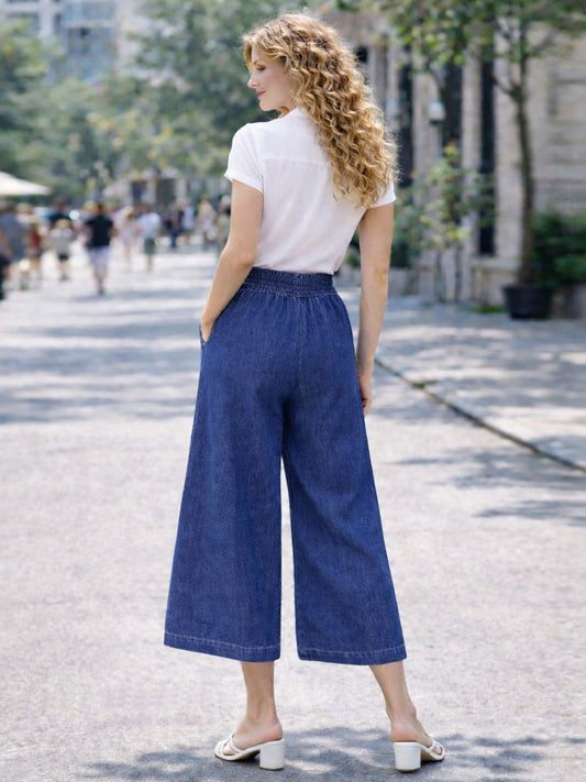 Italian Button Detail Denim Culottes - Denim