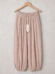 Italian Crinkle Fabric Elasticated Waist Harem Trousers - Baby Pink