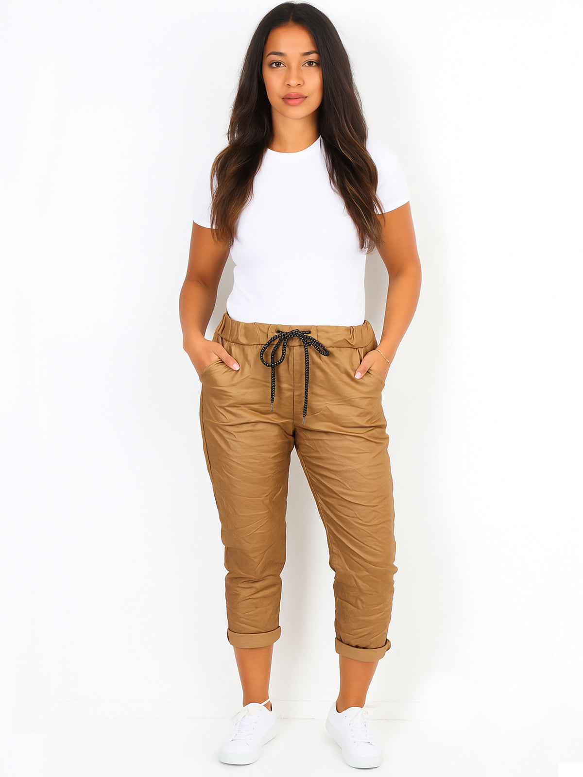 Italian Wet Look Stretch Magic Trousers - Gold