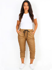 Italian Wet Look Stretch Magic Trousers - Gold