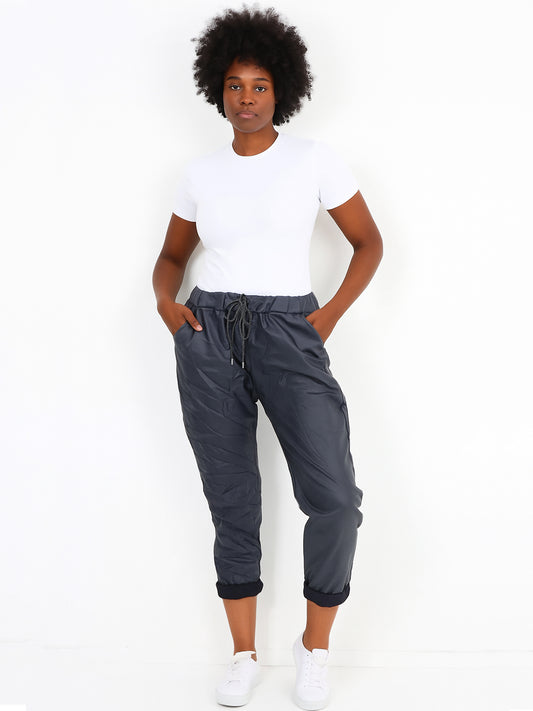 Italian Wet Look Stretch Magic Trousers - Navy