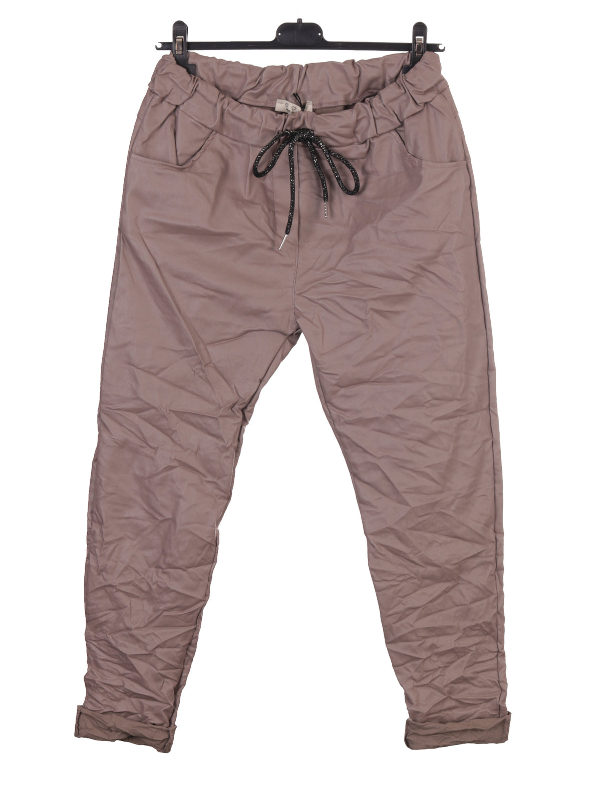 Italian Wet Look Stretch Magic Trousers - Tea Pink