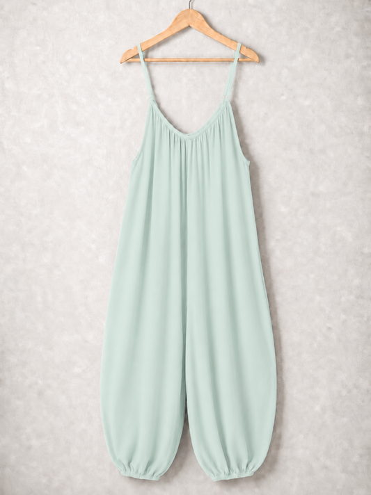 Italian Strappy Harem Style Jumpsuit With Side Pockets - Aqua