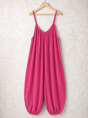 Italian Strappy Harem Style Jumpsuit With Side Pockets - Cerise