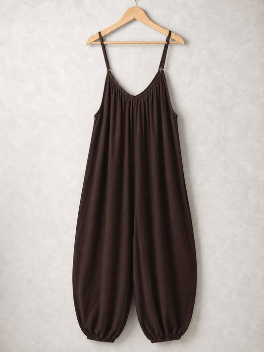 Italian Strappy Harem Style Jumpsuit With Side Pockets - Chocolate