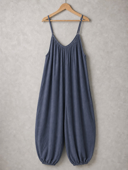 Italian Strappy Harem Style Jumpsuit With Side Pockets - Denim