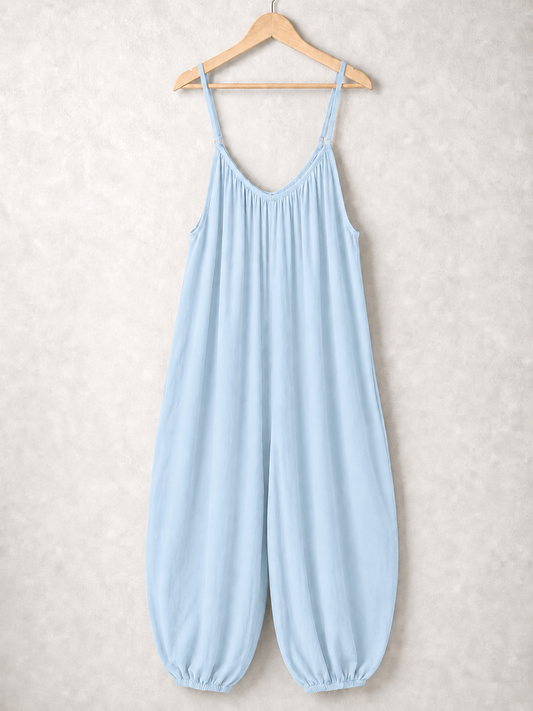 Italian Strappy Harem Style Jumpsuit With Side Pockets - Ice Blue