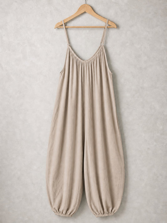 Italian Strappy Harem Style Jumpsuit With Side Pockets - Mocha