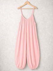 Italian Strappy Harem Style Jumpsuit With Side Pockets - Pink