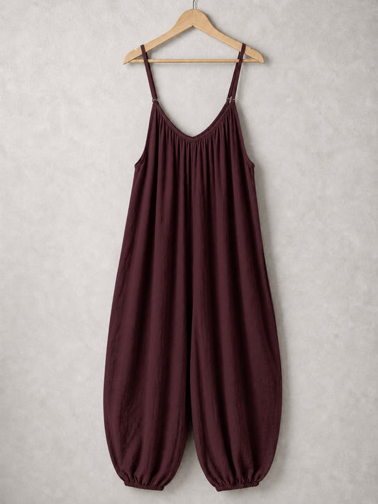 Italian Strappy Harem Style Jumpsuit With Side Pockets - Plum