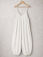 Italian Strappy Harem Style Jumpsuit With Side Pockets - White