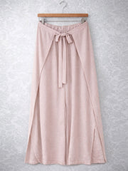 Italian Wrap Front & Split Hem Wide Leg Trousers With Tie Waist - Baby Pink