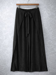 Italian Wrap Front & Split Hem Wide Leg Trousers With Tie Waist - Black