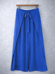 Italian Wrap Front & Split Hem Wide Leg Trousers With Tie Waist - Royal Blue