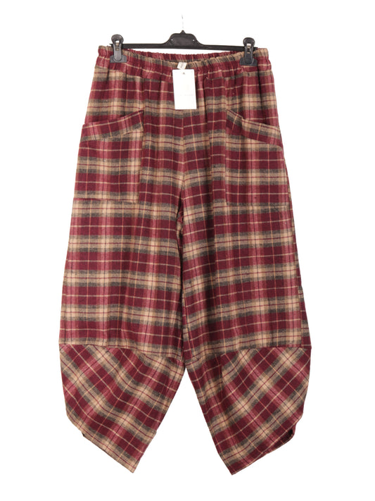 Italian Brushed Cotton Plaid Harem Trousers - Wine