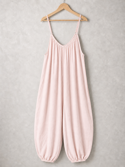 Italian Strappy Harem Style Jumpsuit With Side Pockets - Baby Pink