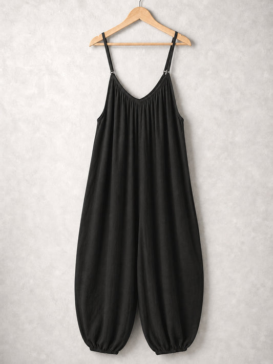 Italian Strappy Harem Style Jumpsuit With Side Pockets - Black