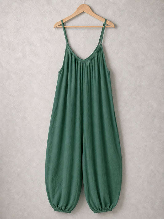Italian Strappy Harem Style Jumpsuit With Side Pockets - Hunter Green