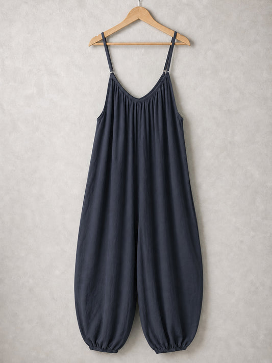 Italian Strappy Harem Style Jumpsuit With Side Pockets - Navy