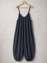 Italian Strappy Harem Style Jumpsuit With Side Pockets - Navy
