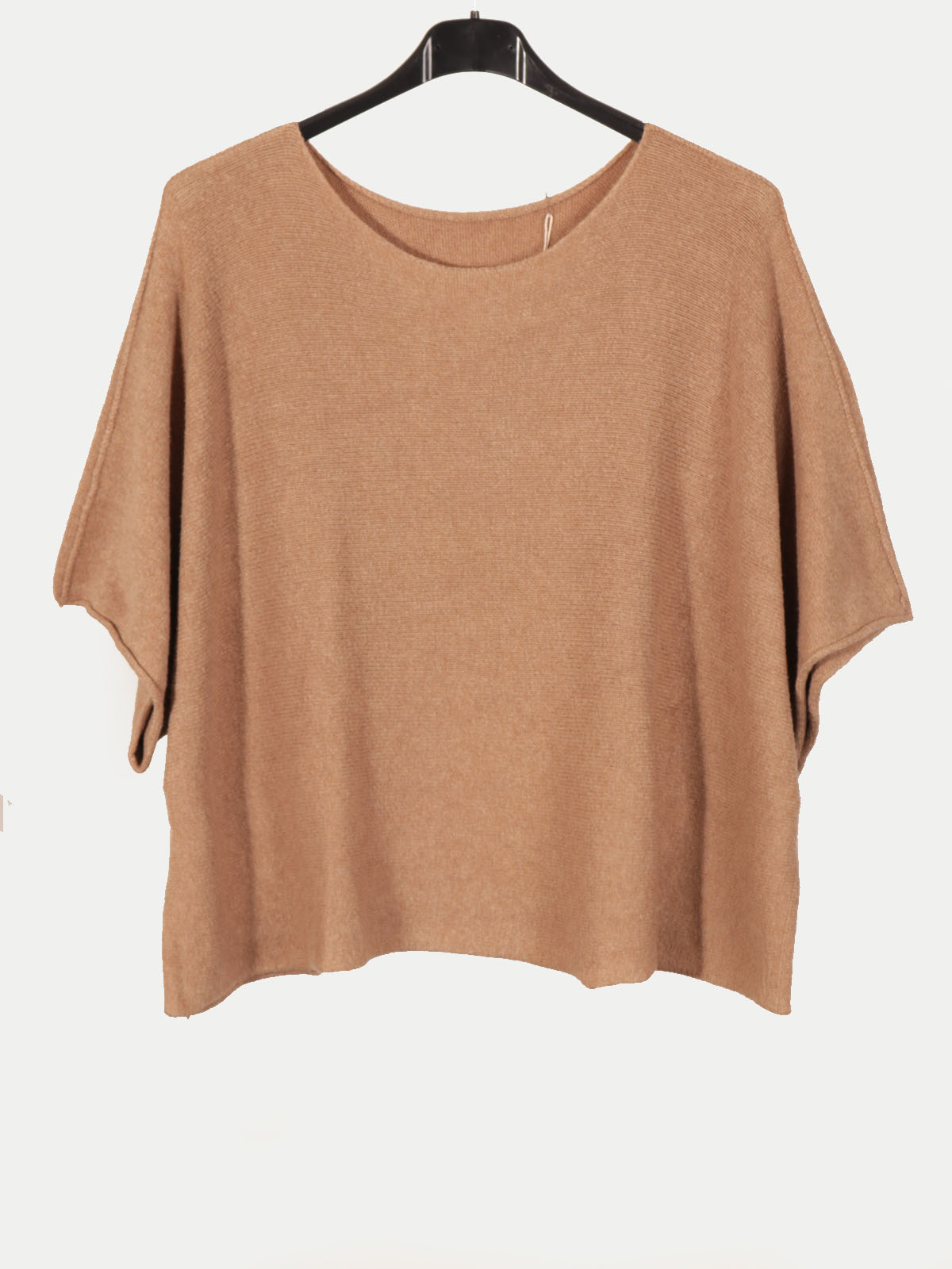Italian Plain Knitted Batwing  Crop Jumper - Camel