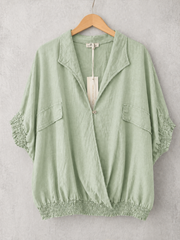 Made In Italy Wrap-front Flowy Cropped Batwing Top With Elastic Hem - Light Mint