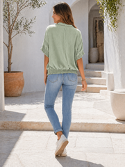 Made In Italy Wrap-front Flowy Cropped Batwing Top With Elastic Hem - Light Mint
