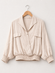 Made In Italy Wrap-front Flowy Cropped Top With Elastic Hem - Beige