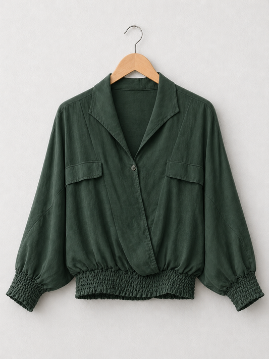Made In Italy Wrap-front Flowy Cropped Top With Elastic Hem - Hunter Green