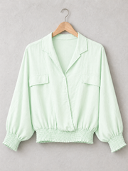 Made In Italy Wrap-front Flowy Cropped Top With Elastic Hem - Light Mint
