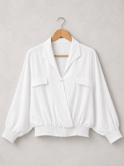 Made In Italy Wrap-front Flowy Cropped Top With Elastic Hem - White