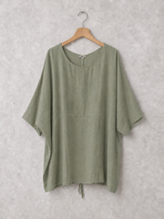 Plus Size Italian Ruched Detail Batwing Linen Top - Khaki