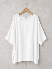 Plus Size Italian Ruched Detail Batwing Linen Top - White