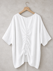 Plus Size Italian Ruched Detail Batwing Linen Top - White