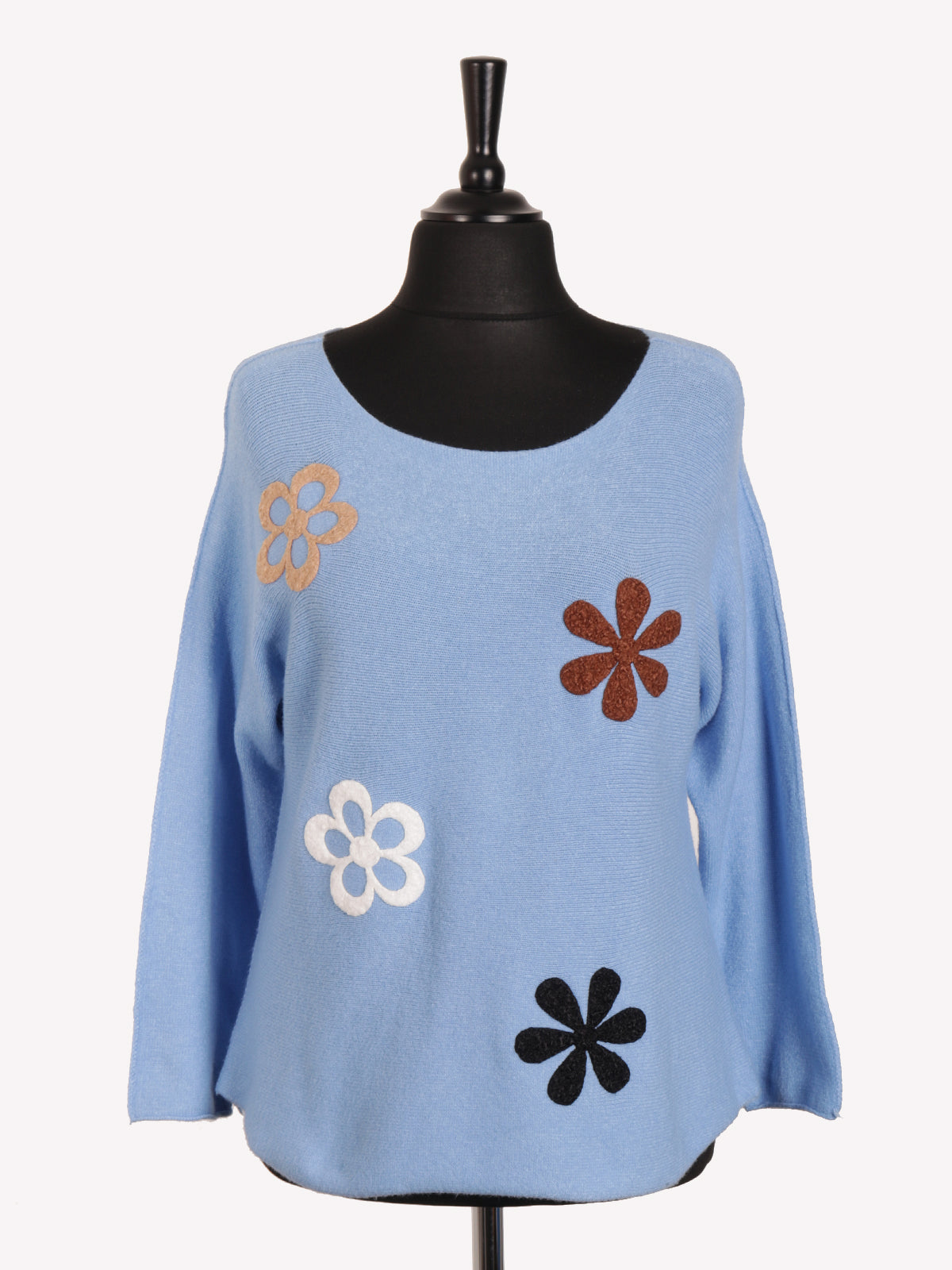 Italian Embossed Flower Soft Knit Jumper - Ice Blue