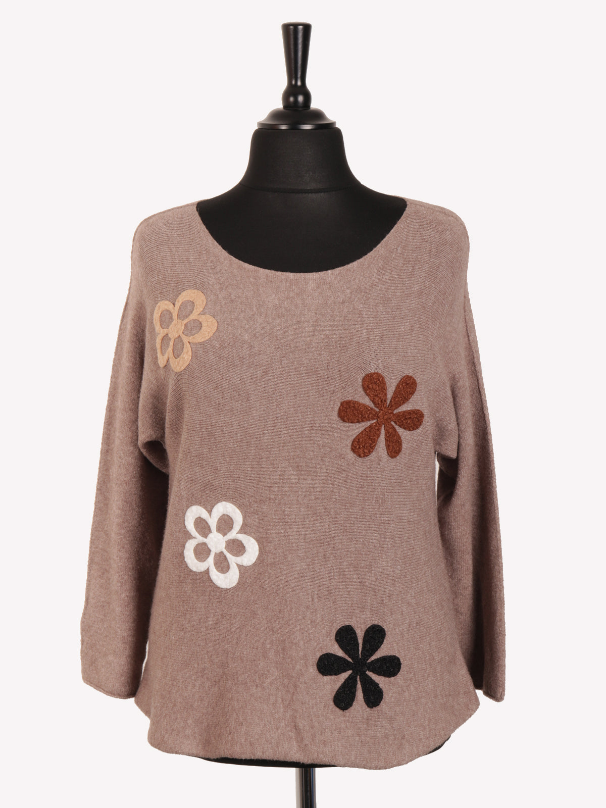 Italian Embossed Flower Soft Knit Jumper - Mocha
