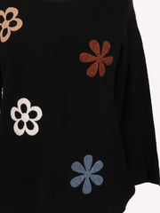 Italian Embossed Flower Soft Knit Jumper - Black