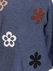 Italian Embossed Flower Soft Knit Jumper - Denim