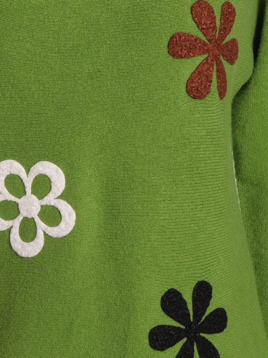 Italian Embossed Flower Soft Knit Jumper - Lime Green
